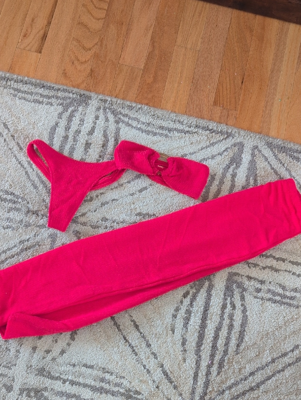 Hot Pink Two-Piece Knit Set - Bandeau Top & High-Waist Bottoms